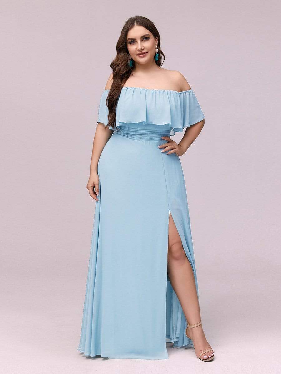 Color=Sky Blue | Women'S A-Line Off Shoulder Ruffle Thigh Split Bridesmaid Dress-Sky Blue 1 Color=Sky Blue | Women'S A-Line Off Shoulder Ruffle Thigh Split Bridesmaid Dress-Sky Blue 1