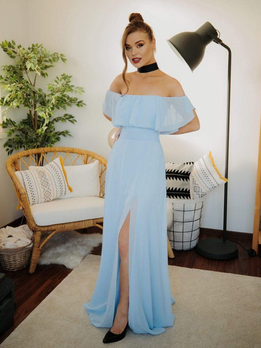 Color=Sky Blue | Women'S A-Line Off Shoulder Ruffle Thigh Split Bridesmaid Dress-Sky Blue 1 Color=Sky Blue | Women'S A-Line Off Shoulder Ruffle Thigh Split Bridesmaid Dress-Sky Blue 1