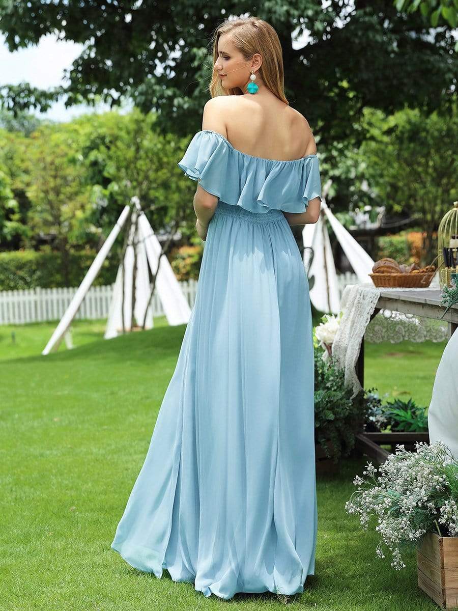 Color=Sky Blue | Women'S A-Line Off Shoulder Ruffle Thigh Split Bridesmaid Dress-Sky Blue 5 Color=Sky Blue | Women'S A-Line Off Shoulder Ruffle Thigh Split Bridesmaid Dress-Sky Blue 5