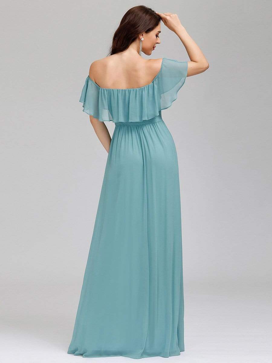 Color=Dusty Blue | Women'S A-Line Off Shoulder Ruffle Thigh Split Bridesmaid Dress-Dusty Blue 7 Color=Dusty Blue | Women'S A-Line Off Shoulder Ruffle Thigh Split Bridesmaid Dress-Dusty Blue 7