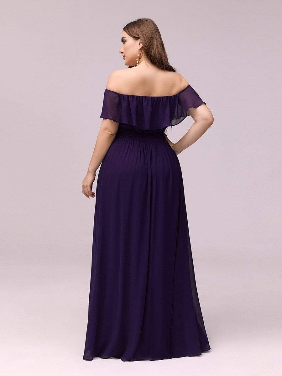 Color=Dark Purple | Plus Size Women'S A-Line Off Shoulder Ruffle Thigh Split Bridesmaid Dress-Dark Purple 2 Color=Dark Purple | Plus Size Women'S A-Line Off Shoulder Ruffle Thigh Split Bridesmaid Dress-Dark Purple 2