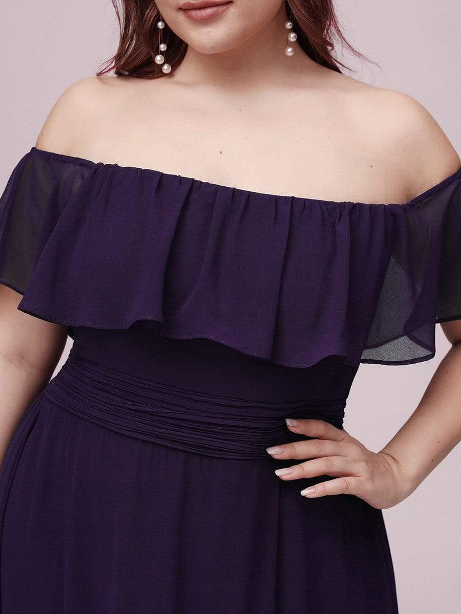 Color=Dark Purple | Plus Size Women'S A-Line Off Shoulder Ruffle Thigh Split Bridesmaid Dress-Dark Purple 5 Color=Dark Purple | Plus Size Women'S A-Line Off Shoulder Ruffle Thigh Split Bridesmaid Dress-Dark Purple 5