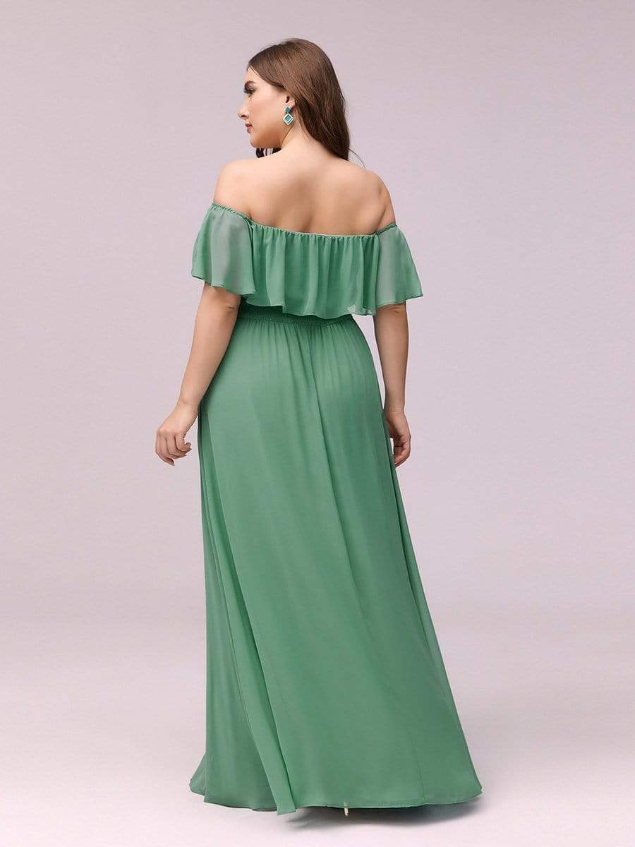 Color=Green Bean | Women'S A-Line Off Shoulder Ruffle Thigh Split Bridesmaid Dress-Green Bean 6 Color=Green Bean | Women'S A-Line Off Shoulder Ruffle Thigh Split Bridesmaid Dress-Green Bean 6