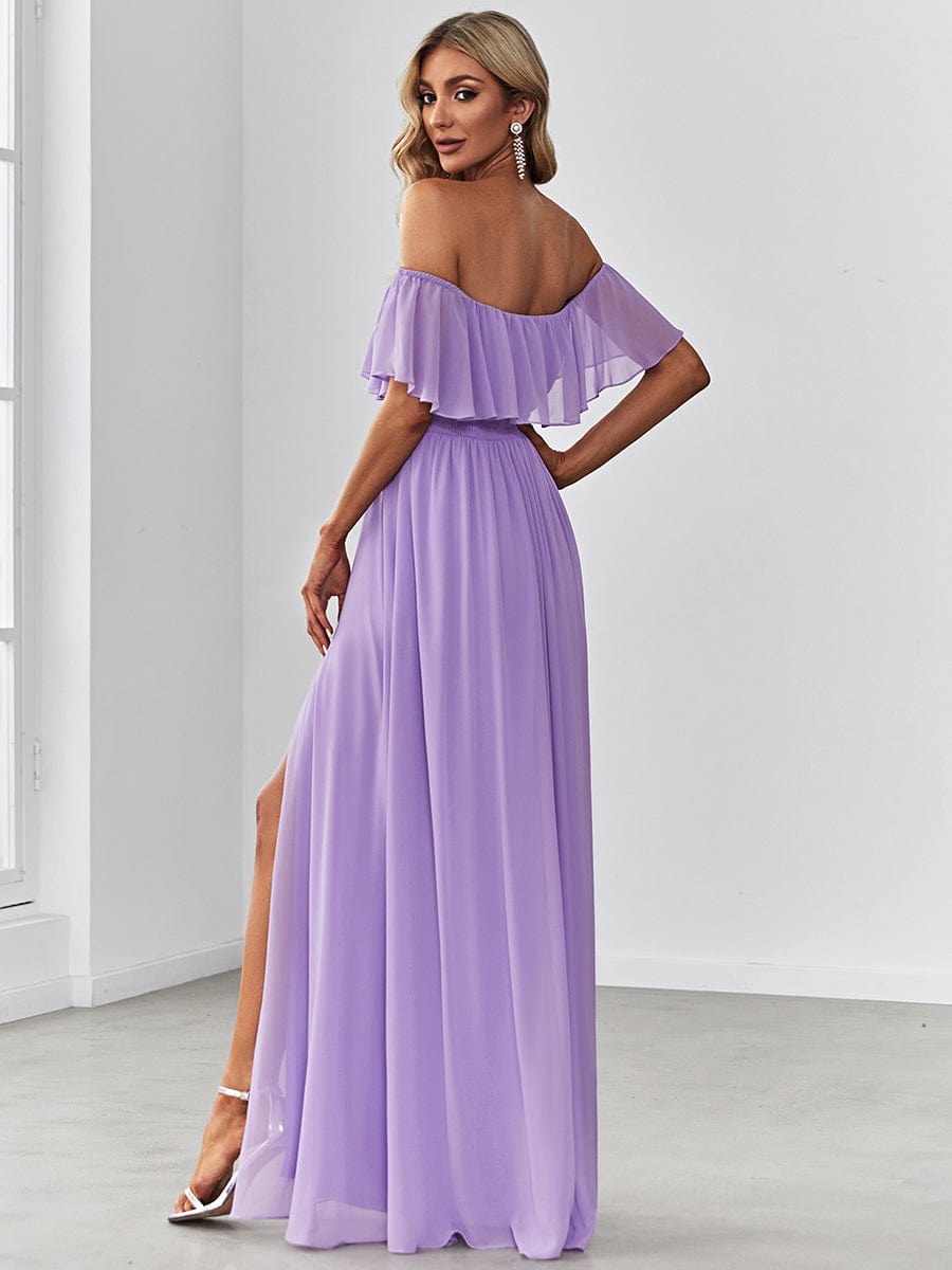 Off The Shoulder Bridesmaid Dresses Side Split Maxi #color_Lavender Off The Shoulder Bridesmaid Dresses Side Split Maxi #color_Lavender