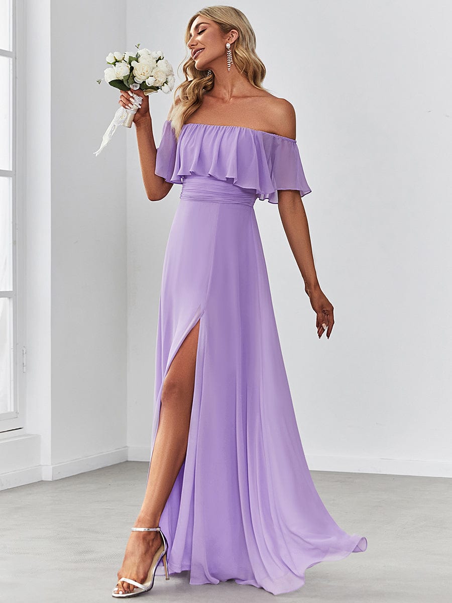 Off The Shoulder Bridesmaid Dresses Side Split Maxi #color_Lavender Off The Shoulder Bridesmaid Dresses Side Split Maxi #color_Lavender