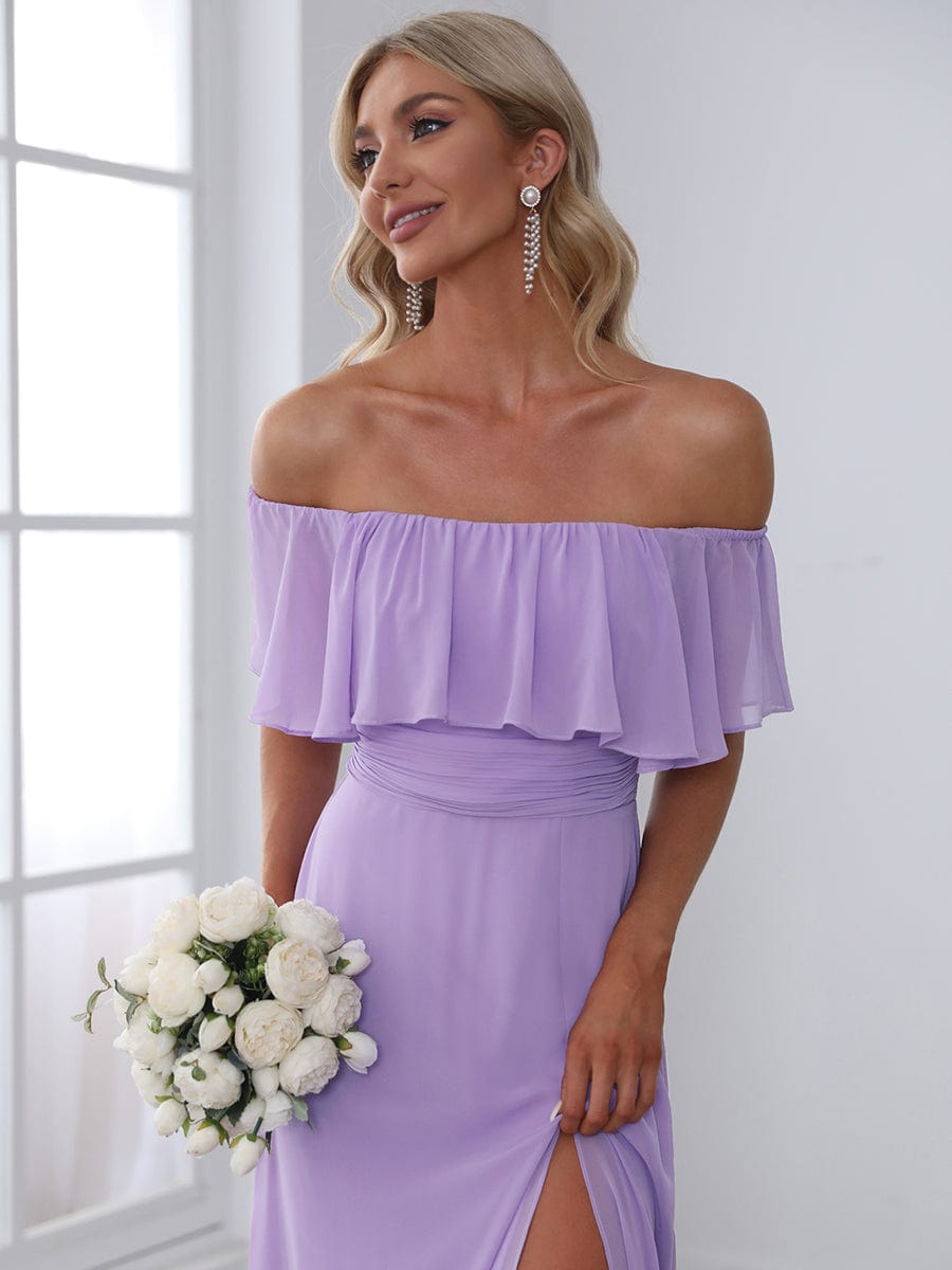 Off The Shoulder Bridesmaid Dresses Side Split Maxi #color_Lavender Off The Shoulder Bridesmaid Dresses Side Split Maxi #color_Lavender