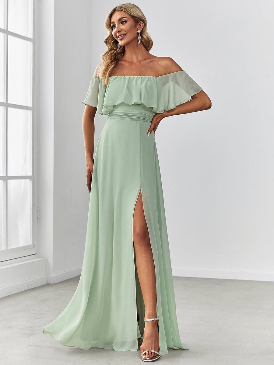 Off The Shoulder Bridesmaid Dresses Side Split Maxi #color_Mint Green Off The Shoulder Bridesmaid Dresses Side Split Maxi #color_Mint Green
