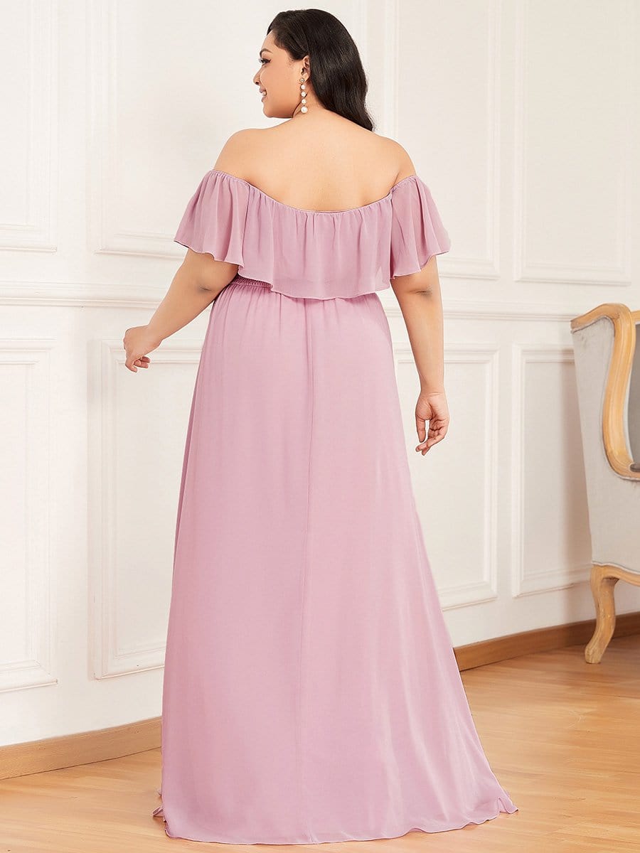 Color=Mauve | Women's A-Line Off Shoulder Ruffle Thigh Split Bridesmaid Dresses-Mauve 7