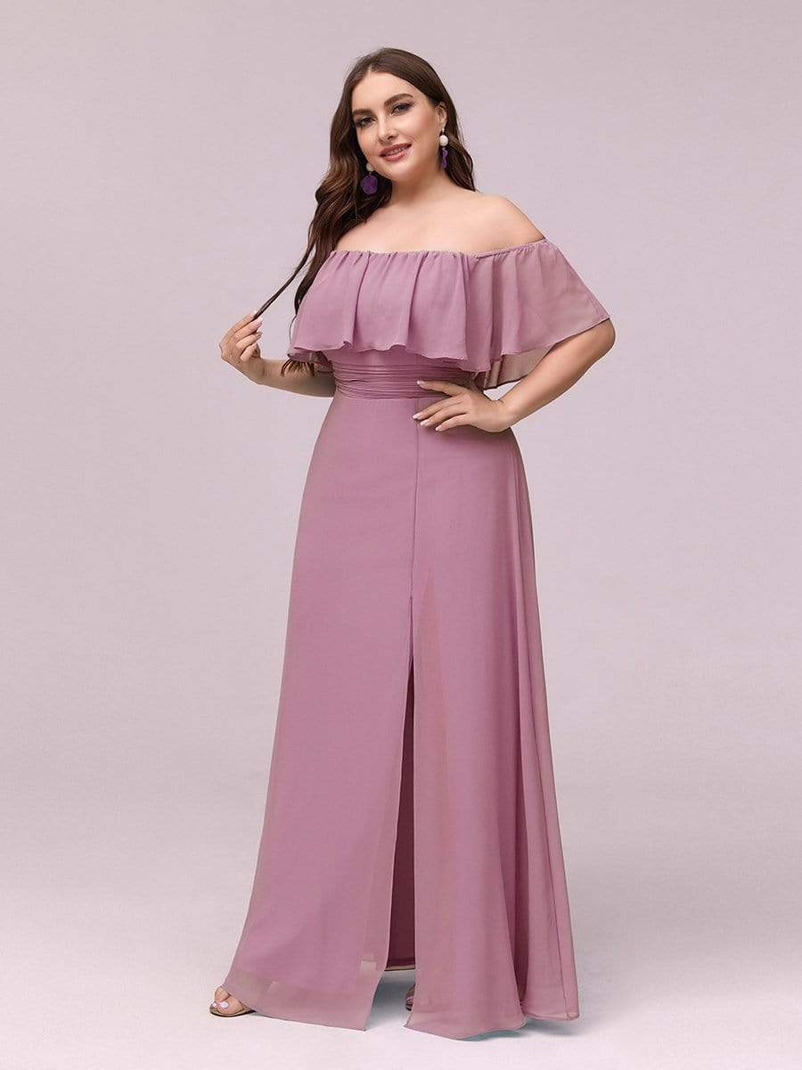 Color=Purple Orchid | Women'S A-Line Off Shoulder Ruffle Thigh Split Bridesmaid Dress-Purple Orchid 12 Color=Purple Orchid | Women'S A-Line Off Shoulder Ruffle Thigh Split Bridesmaid Dress-Purple Orchid 12