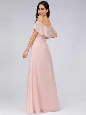 Color=Pink | Women'S A-Line Off Shoulder Ruffle Thigh Split Bridesmaid Dress-Pink 6