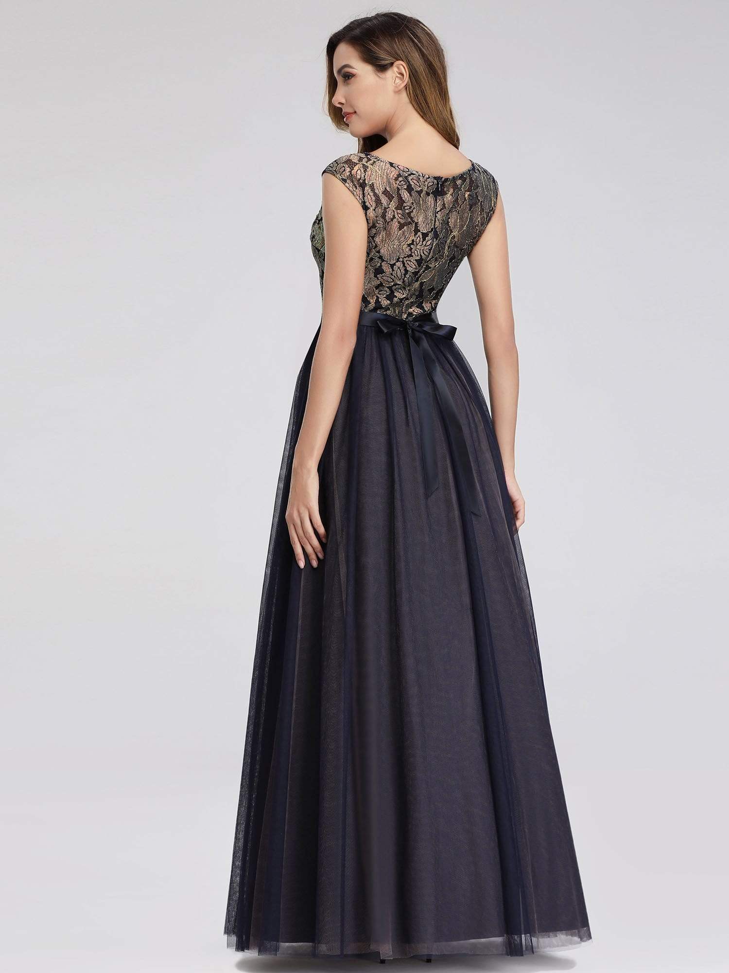 Color=Navy Blue | Women'S A-Line Cap Sleeve Patchwork Evening Party Maxi Dress-Navy Blue 2 Color=Navy Blue | Women'S A-Line Cap Sleeve Patchwork Evening Party Maxi Dress-Navy Blue 2