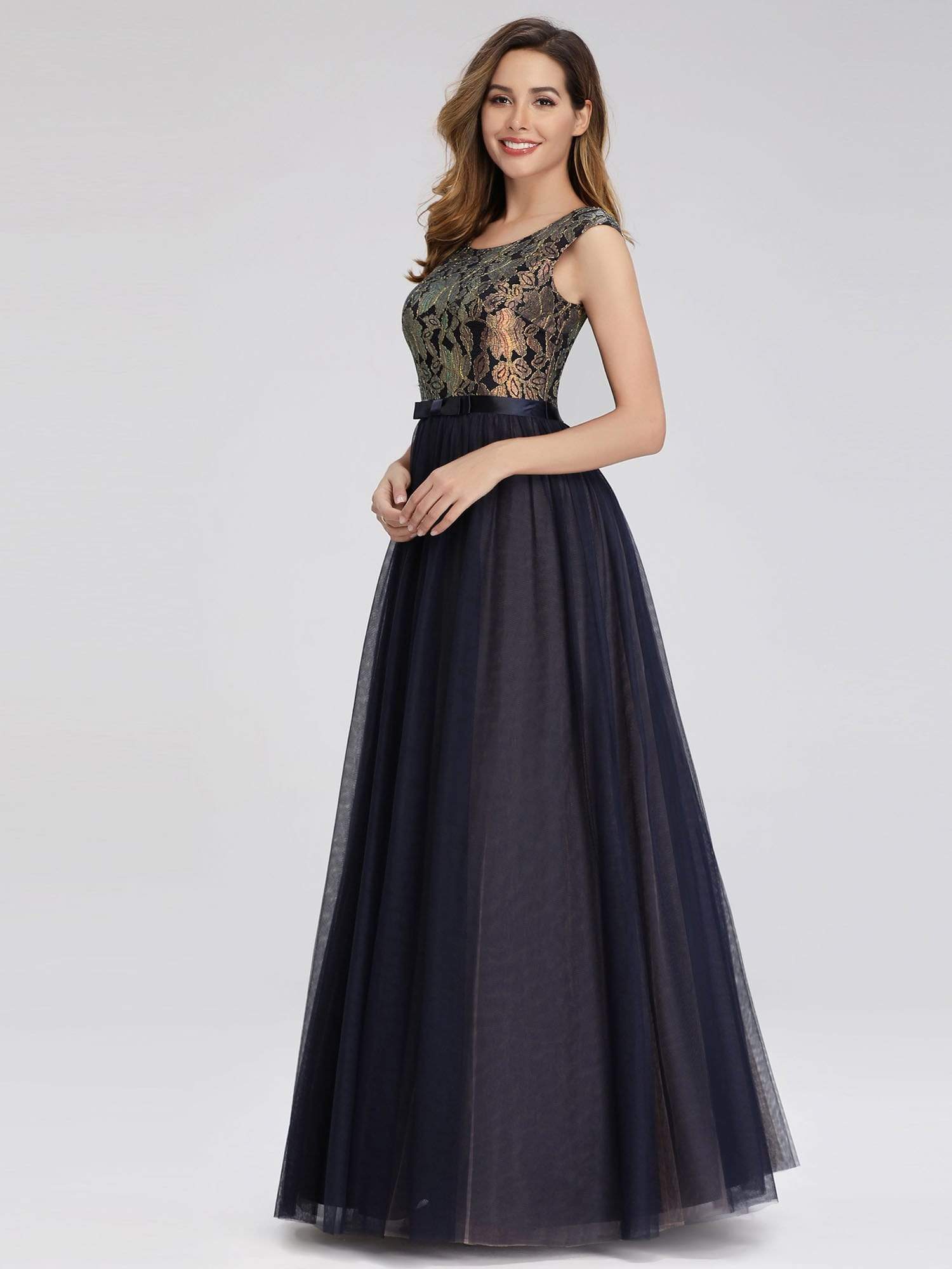 Color=Navy Blue | Women'S A-Line Cap Sleeve Patchwork Evening Party Maxi Dress-Navy Blue 3 Color=Navy Blue | Women'S A-Line Cap Sleeve Patchwork Evening Party Maxi Dress-Navy Blue 3