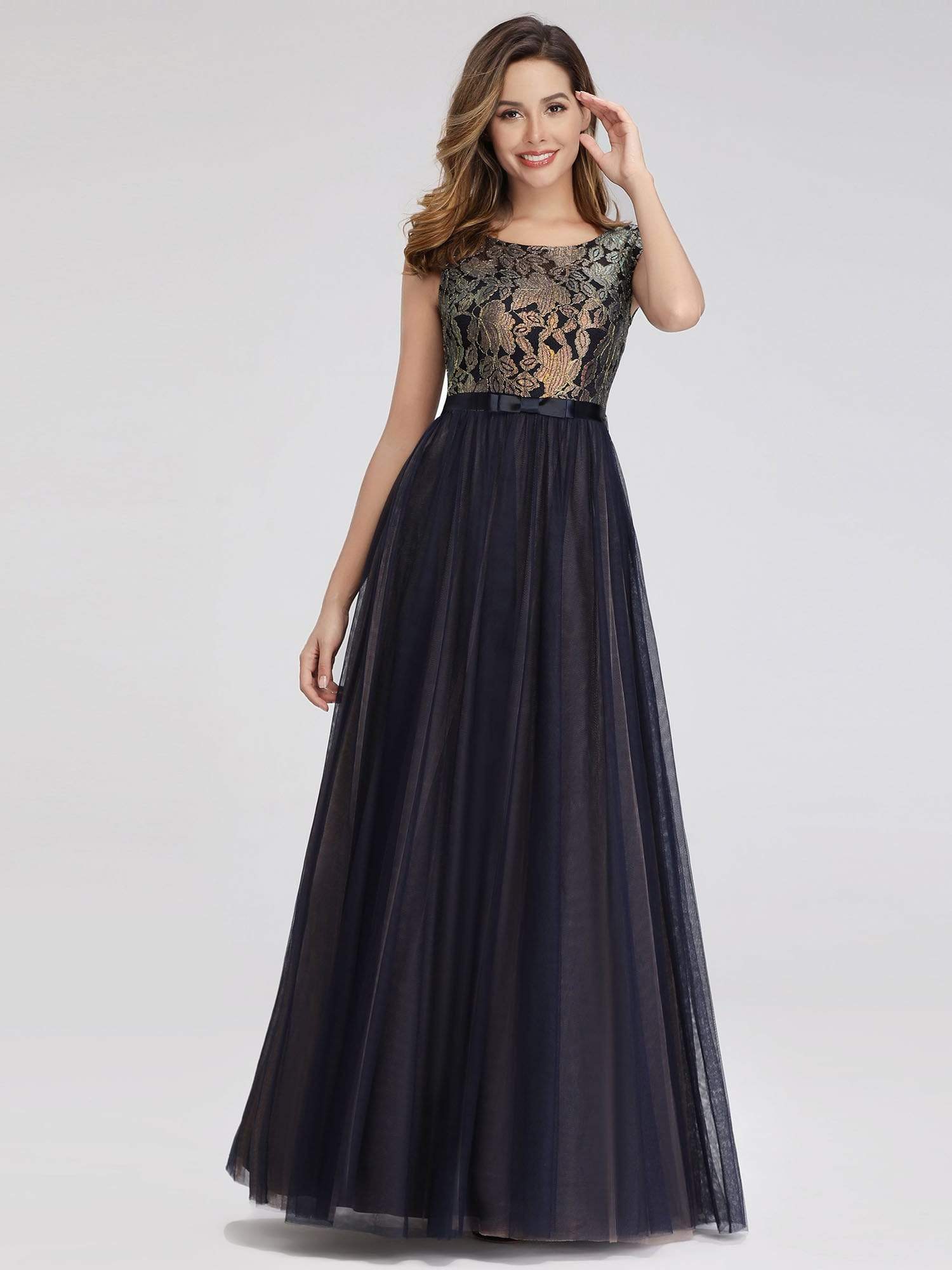 Color=Navy Blue | Women'S A-Line Cap Sleeve Patchwork Evening Party Maxi Dress-Navy Blue 4 Color=Navy Blue | Women'S A-Line Cap Sleeve Patchwork Evening Party Maxi Dress-Navy Blue 4