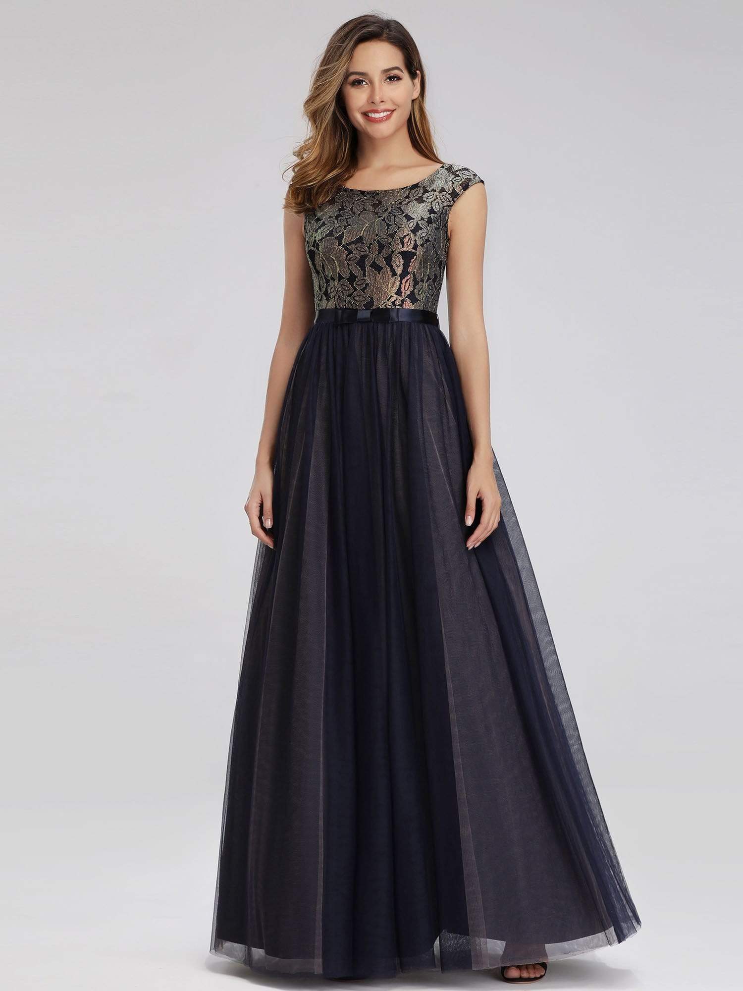 Color=Navy Blue | Women'S A-Line Cap Sleeve Patchwork Evening Party Maxi Dress-Navy Blue 1 Color=Navy Blue | Women'S A-Line Cap Sleeve Patchwork Evening Party Maxi Dress-Navy Blue 1