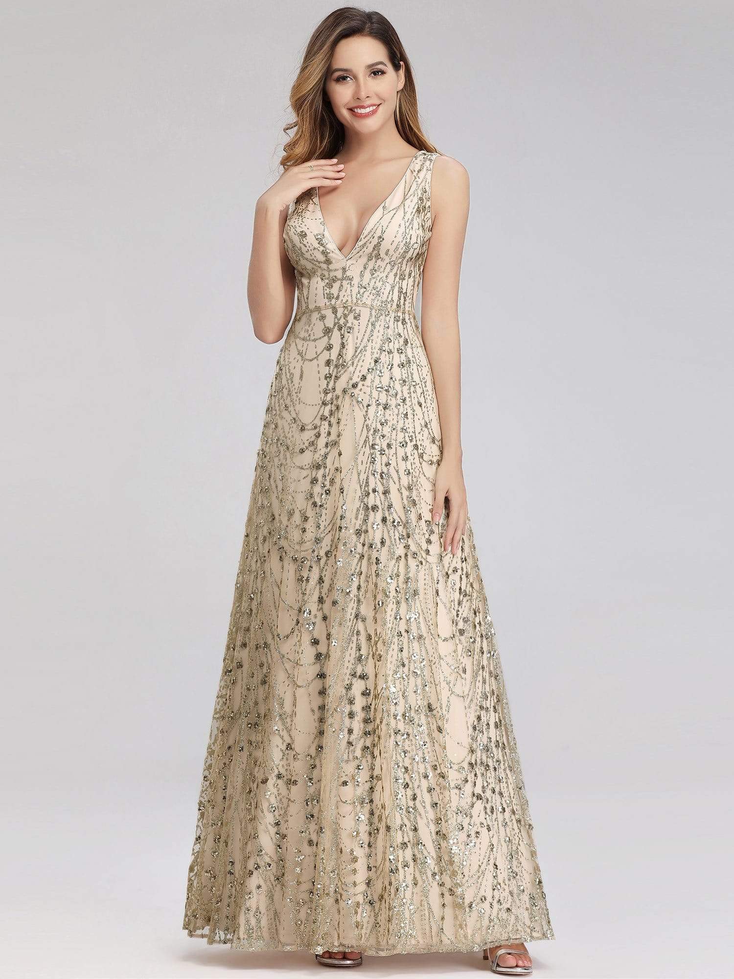 Color=Gold | Women'S A-Line V-Neck Glitter Evening Party Maxi Dress-Gold 1 Color=Gold | Women'S A-Line V-Neck Glitter Evening Party Maxi Dress-Gold 1