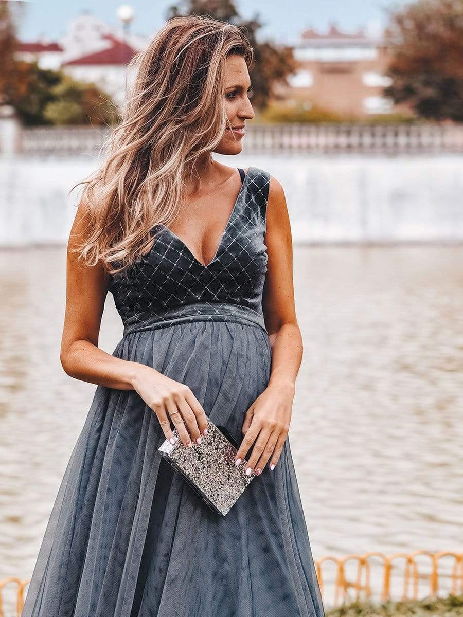 Color=Dusty Navy | Women'S A-Line V-Neck Sleeveless Floor-Length Evening Dress-Dusty Navy 4 Color=Dusty Navy | Women'S A-Line V-Neck Sleeveless Floor-Length Evening Dress-Dusty Navy 4