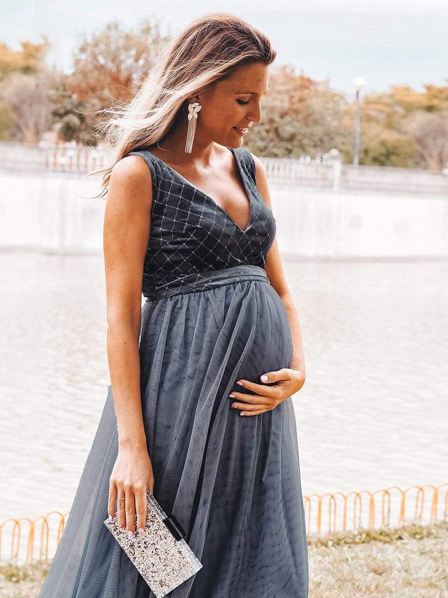 Color=Dusty Navy | Women'S A-Line V-Neck Sleeveless Floor-Length Evening Dress-Dusty Navy 5 Color=Dusty Navy | Women'S A-Line V-Neck Sleeveless Floor-Length Evening Dress-Dusty Navy 5