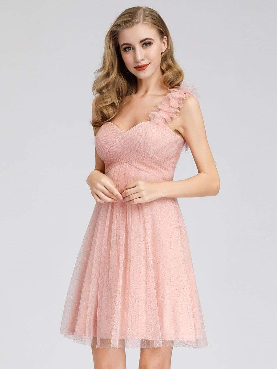 Color=Pink | Women'S One Shoulder Sweetheart Knee-Length Bridesmaid Dress-Pink 3 Color=Pink | Women'S One Shoulder Sweetheart Knee-Length Bridesmaid Dress-Pink 3