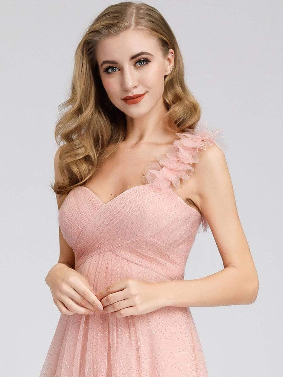 Color=Pink | Women'S One Shoulder Sweetheart Knee-Length Bridesmaid Dress-Pink 5 Color=Pink | Women'S One Shoulder Sweetheart Knee-Length Bridesmaid Dress-Pink 5