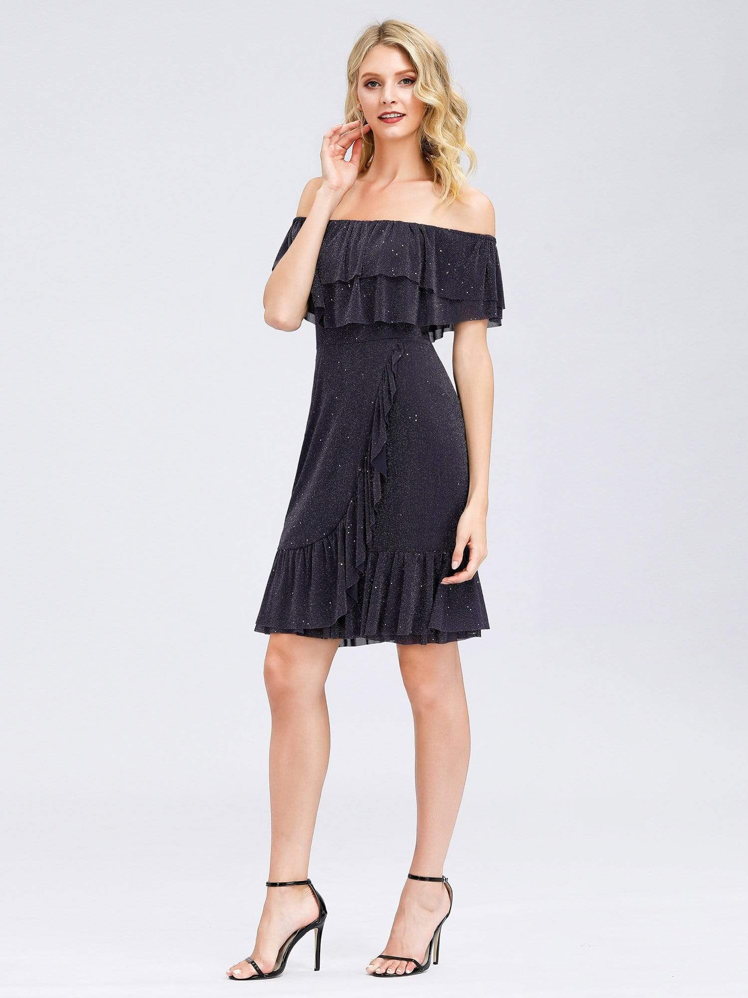 Color=Dark Purple | Women'S Off Shoulder Cocktail Dress With Ruffle Sleeves-Dark Purple 7 Color=Dark Purple | Women'S Off Shoulder Cocktail Dress With Ruffle Sleeves-Dark Purple 7