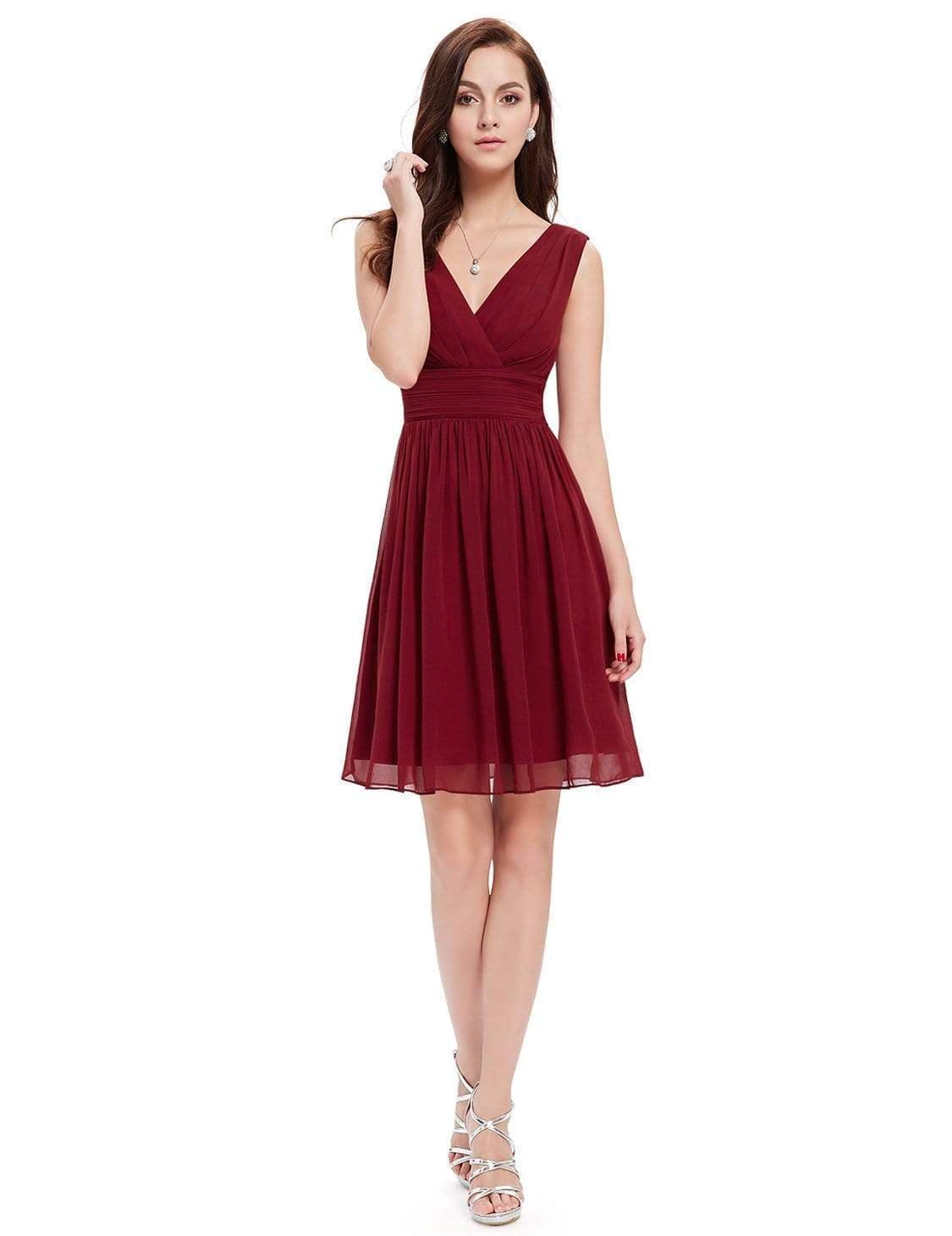 Color=Burgundy | Short Sleeveless Party Dress With V-Neck-Burgundy 8 Color=Burgundy | Short Sleeveless Party Dress With V-Neck-Burgundy 8
