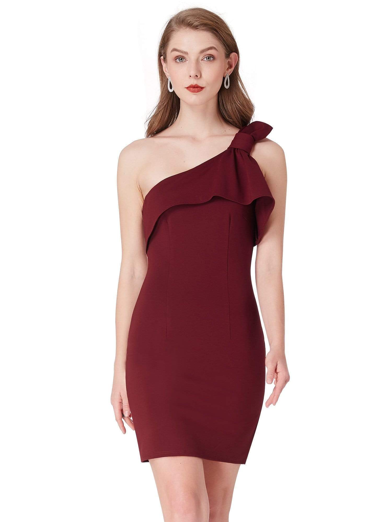 Color=Burgundy | One Shoulder Short Cocktail Party Dress-Burgundy 2 Color=Burgundy | One Shoulder Short Cocktail Party Dress-Burgundy 2