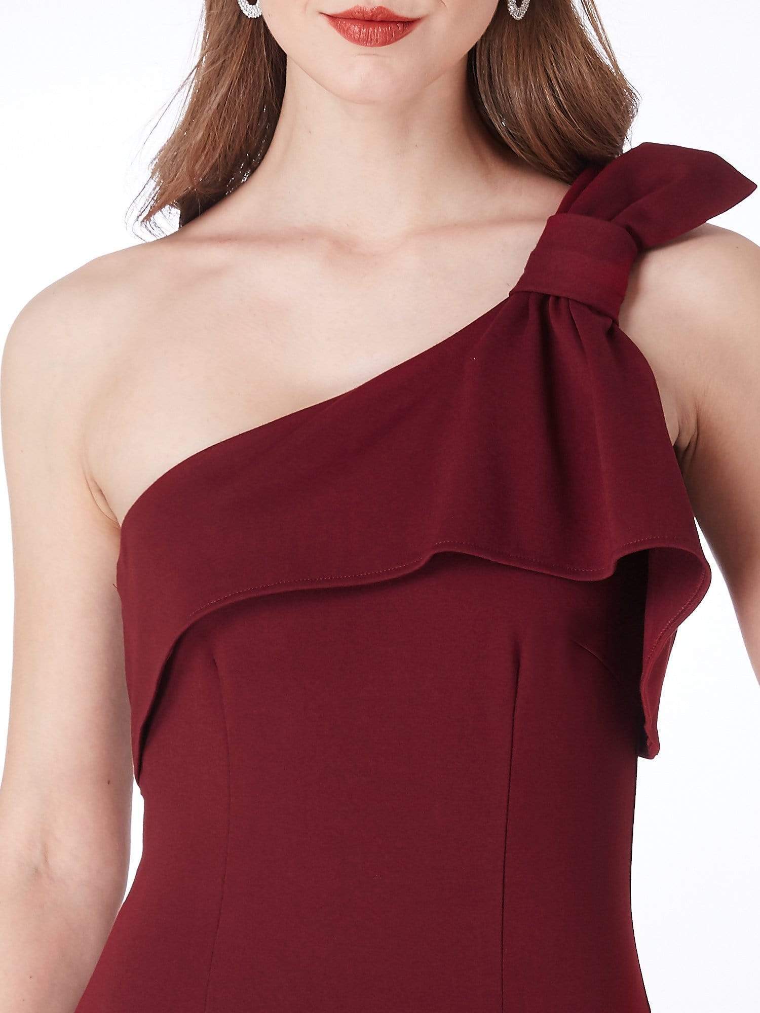 Color=Burgundy | One Shoulder Short Cocktail Party Dress-Burgundy 6 Color=Burgundy | One Shoulder Short Cocktail Party Dress-Burgundy 6