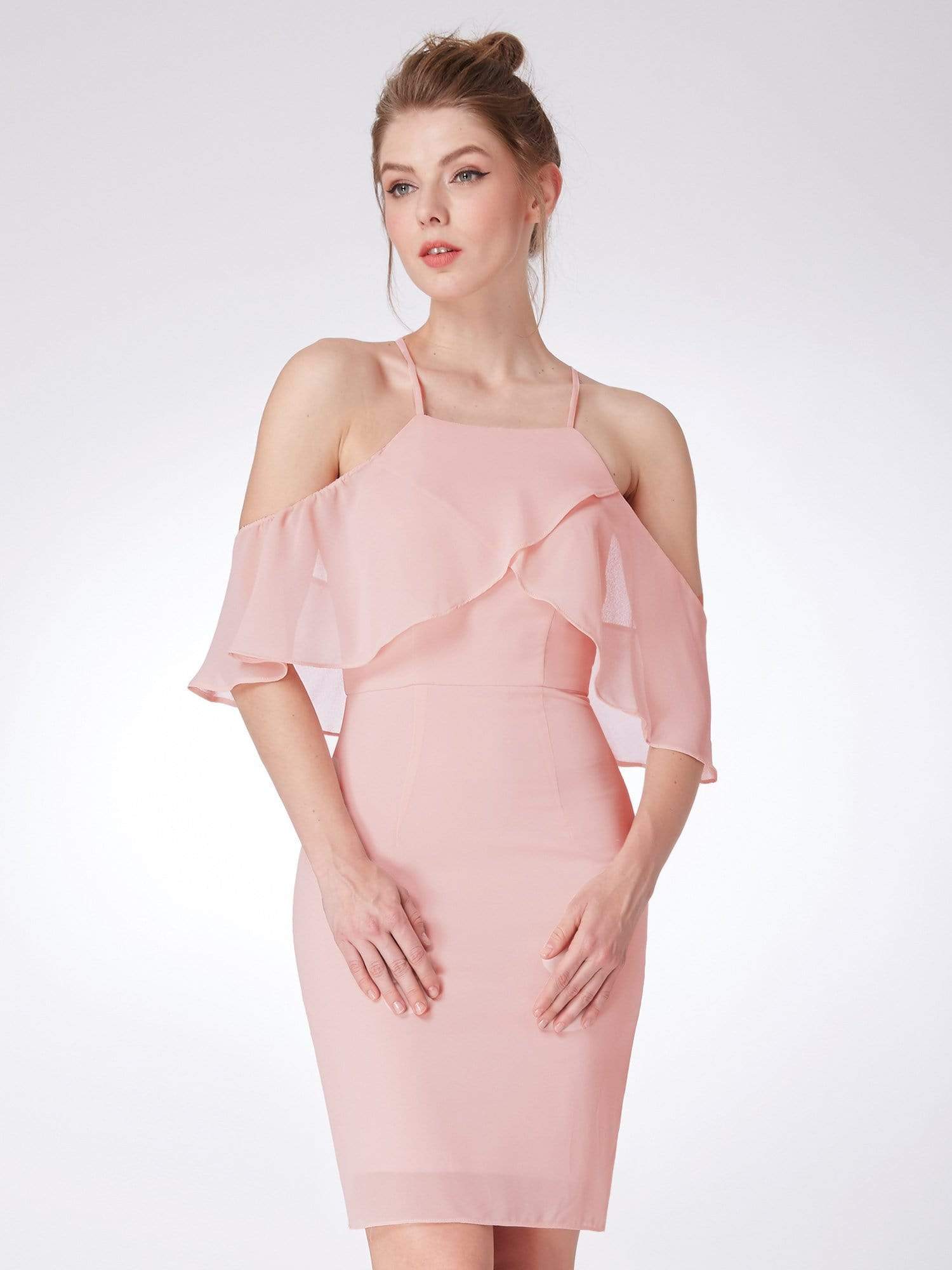 Color=Pink | Short Cold Shoulder Party Dress-Pink 5 Color=Pink | Short Cold Shoulder Party Dress-Pink 5