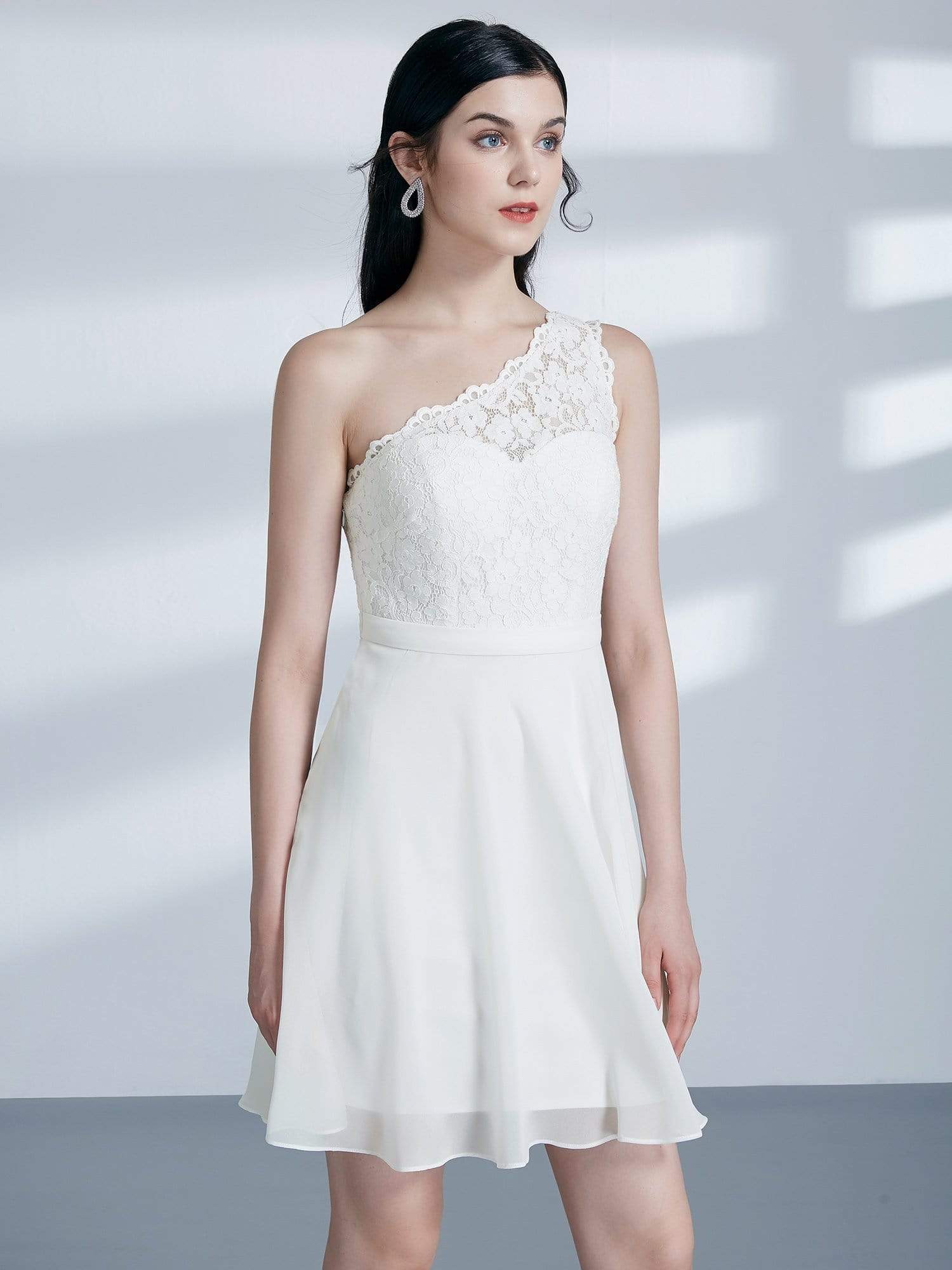 Color=Cream | Short One Shoulder Cream Party Dress-Cream 5 Color=Cream | Short One Shoulder Cream Party Dress-Cream 5