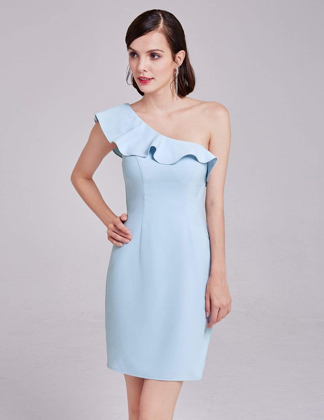 Color=Sky Blue | One Shoulder Ruffles Cocktail Dress-Sky Blue 5 Color=Sky Blue | One Shoulder Ruffles Cocktail Dress-Sky Blue 5