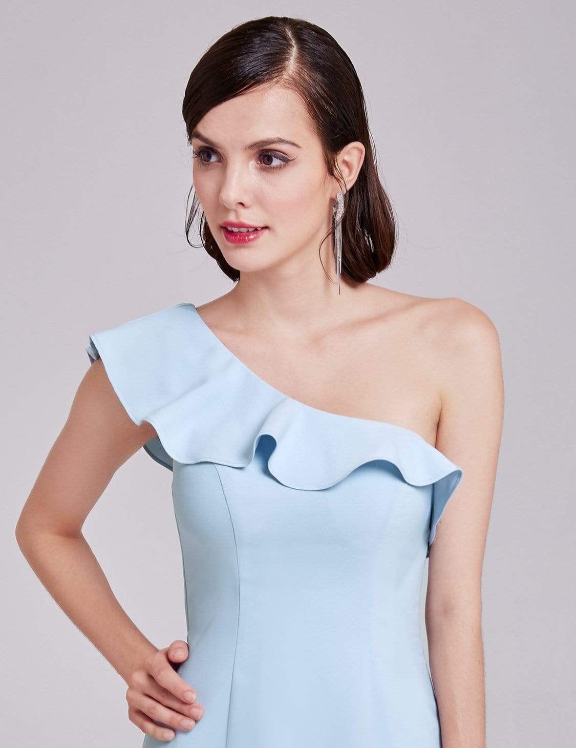 Color=Sky Blue | One Shoulder Ruffles Cocktail Dress-Sky Blue 6 Color=Sky Blue | One Shoulder Ruffles Cocktail Dress-Sky Blue 6