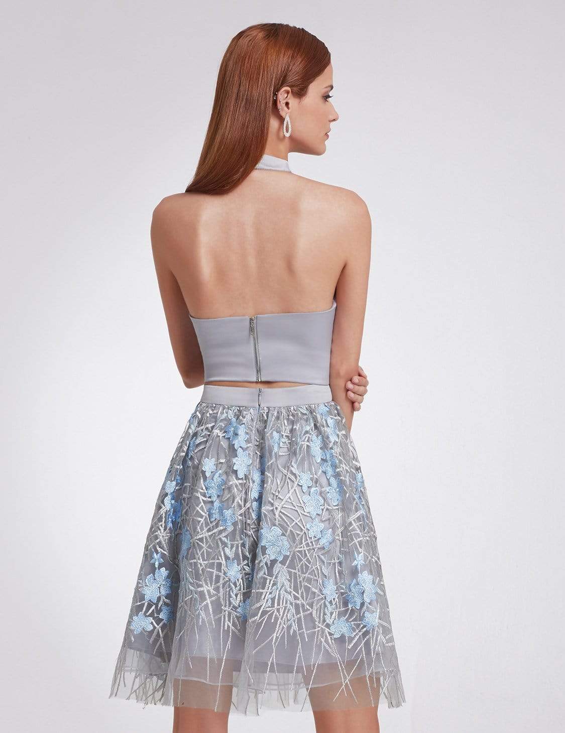 Color=Grey | Halter Neck Crop Top And Skirt Set-Grey 3 Color=Grey | Halter Neck Crop Top And Skirt Set-Grey 3