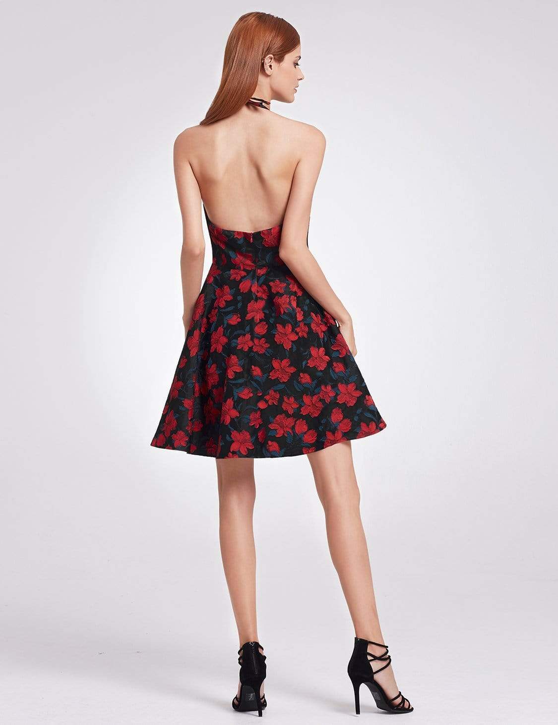 Color=Navy and Red | Halter Fit And Flare Party Dress-Navy And Red 3 Color=Navy and Red | Halter Fit And Flare Party Dress-Navy And Red 3