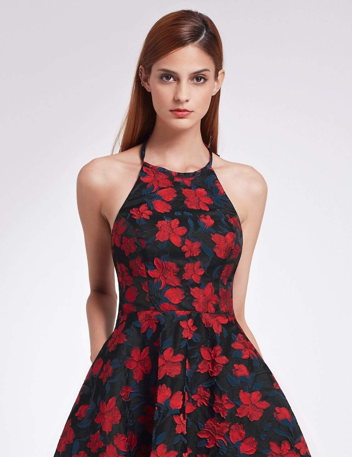 Color=Navy and Red | Halter Fit And Flare Party Dress-Navy And Red 6 Color=Navy and Red | Halter Fit And Flare Party Dress-Navy And Red 6