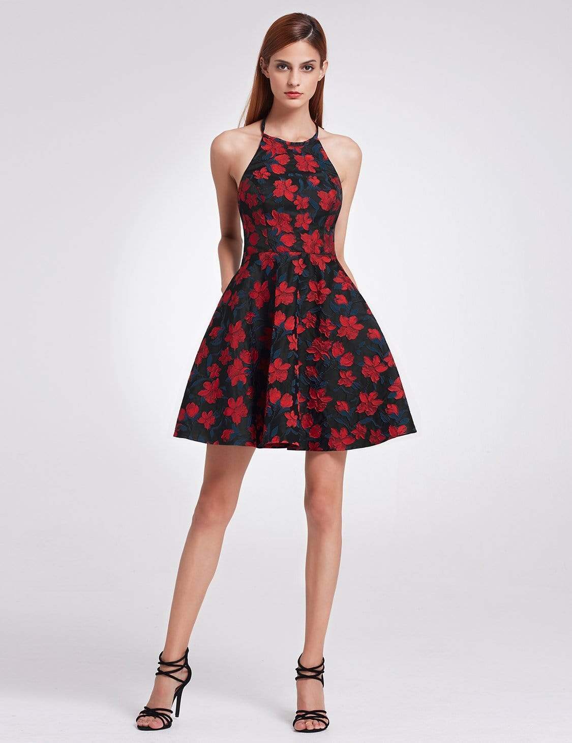 Color=Navy and Red | Halter Fit And Flare Party Dress-Navy And Red 1 Color=Navy and Red | Halter Fit And Flare Party Dress-Navy And Red 1