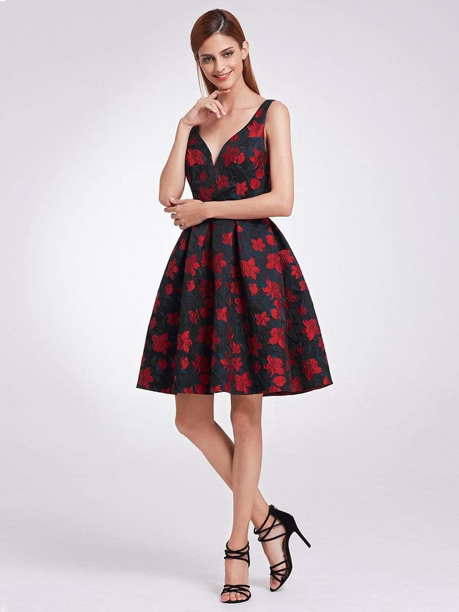 Color=Navy and Red | V Neck Fit And Flare Party Dress-Navy And Red 7 Color=Navy and Red | V Neck Fit And Flare Party Dress-Navy And Red 7