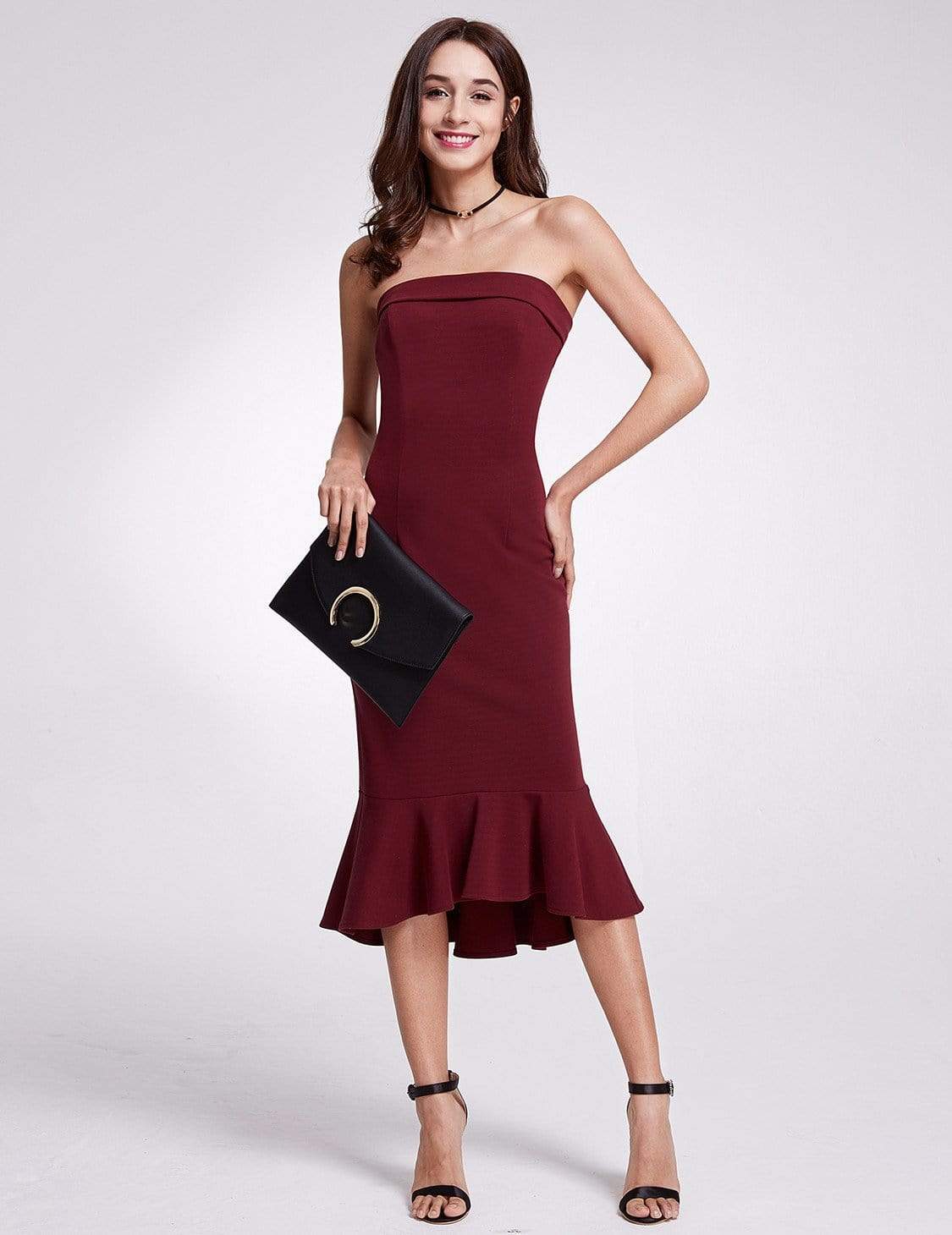 Color=Burgundy | Sexy Fitted Strapless Cocktail Dress-Burgundy 5 Color=Burgundy | Sexy Fitted Strapless Cocktail Dress-Burgundy 5