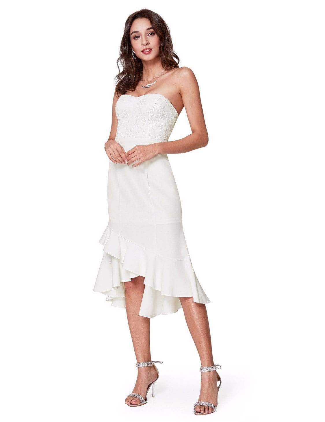 Color=White | Strapless High Low Cocktail Dress-White 3 Color=White | Strapless High Low Cocktail Dress-White 3