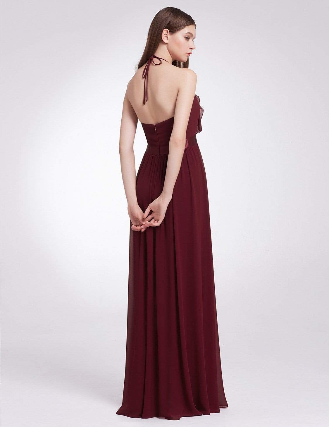 Color=Burgundy | Sleeveless Long Halter Neck Bridesmaid Dress-Burgundy 2 Color=Burgundy | Sleeveless Long Halter Neck Bridesmaid Dress-Burgundy 2