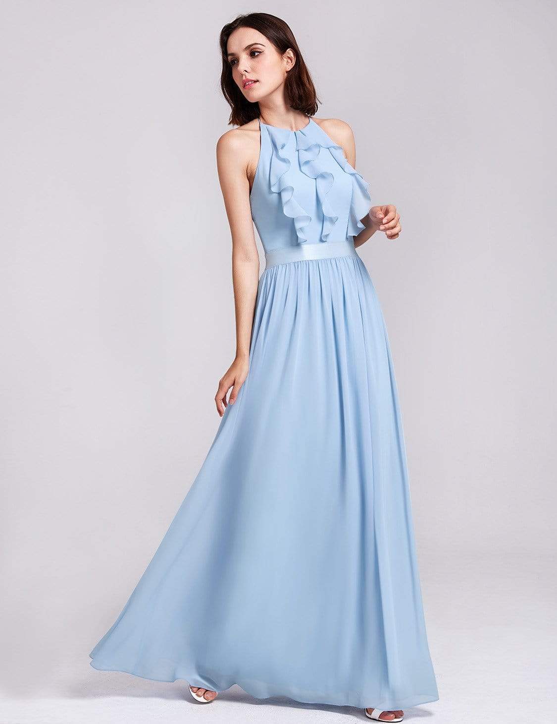 Color=Sky Blue | Sleeveless Long Halter Neck Bridesmaid Dress-Sky Blue 3 Color=Sky Blue | Sleeveless Long Halter Neck Bridesmaid Dress-Sky Blue 3