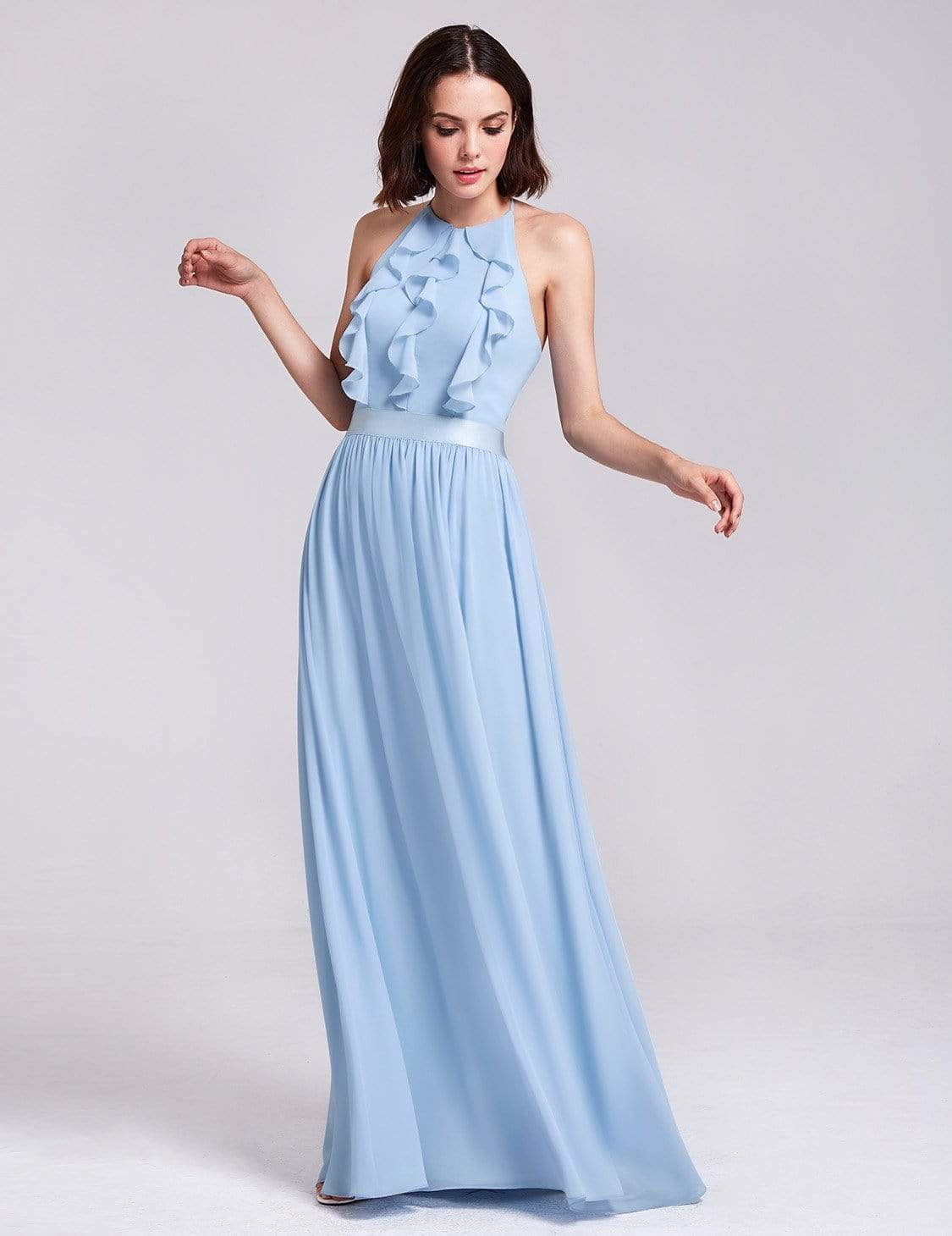 Color=Sky Blue | Sleeveless Long Halter Neck Bridesmaid Dress-Sky Blue 4 Color=Sky Blue | Sleeveless Long Halter Neck Bridesmaid Dress-Sky Blue 4