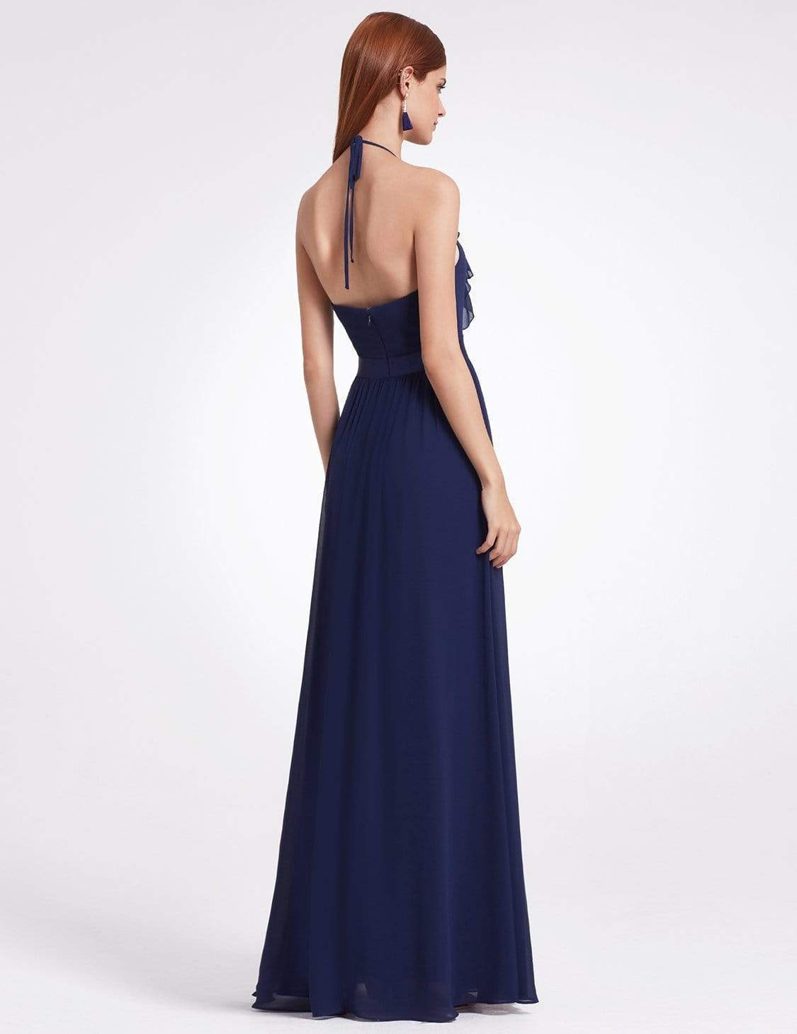 Color=Navy Blue | Sleeveless Long Halter Neck Bridesmaid Dress-Navy Blue 5 Color=Navy Blue | Sleeveless Long Halter Neck Bridesmaid Dress-Navy Blue 5