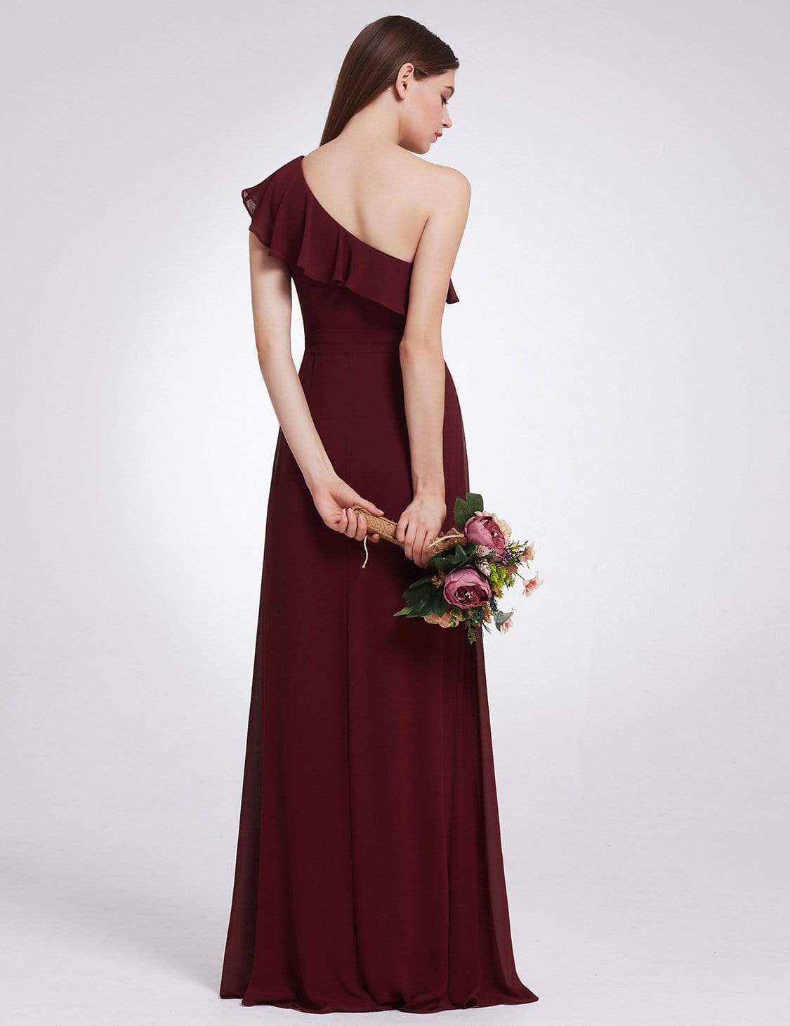 Color=Burgundy | One Shoulder Ruffles Long Bridesmaid Dress-Burgundy 3 Color=Burgundy | One Shoulder Ruffles Long Bridesmaid Dress-Burgundy 3
