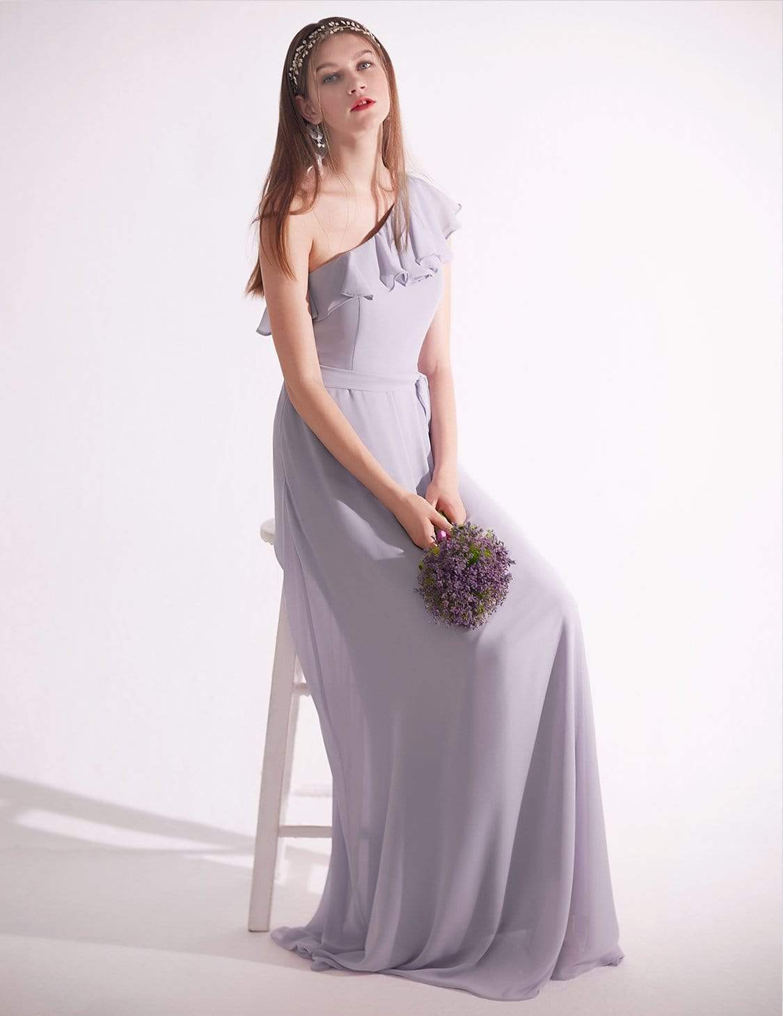 Color=Dark Lavender | One Shoulder Ruffles Long Bridesmaid Dress-Dark Lavender 4 Color=Dark Lavender | One Shoulder Ruffles Long Bridesmaid Dress-Dark Lavender 4