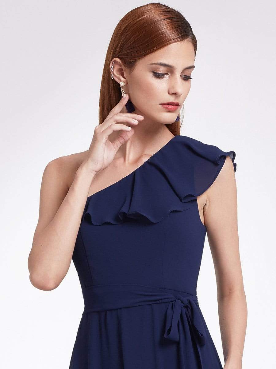 Color=Navy Blue | One Shoulder Ruffles Long Bridesmaid Dress-Navy Blue 5 Color=Navy Blue | One Shoulder Ruffles Long Bridesmaid Dress-Navy Blue 5