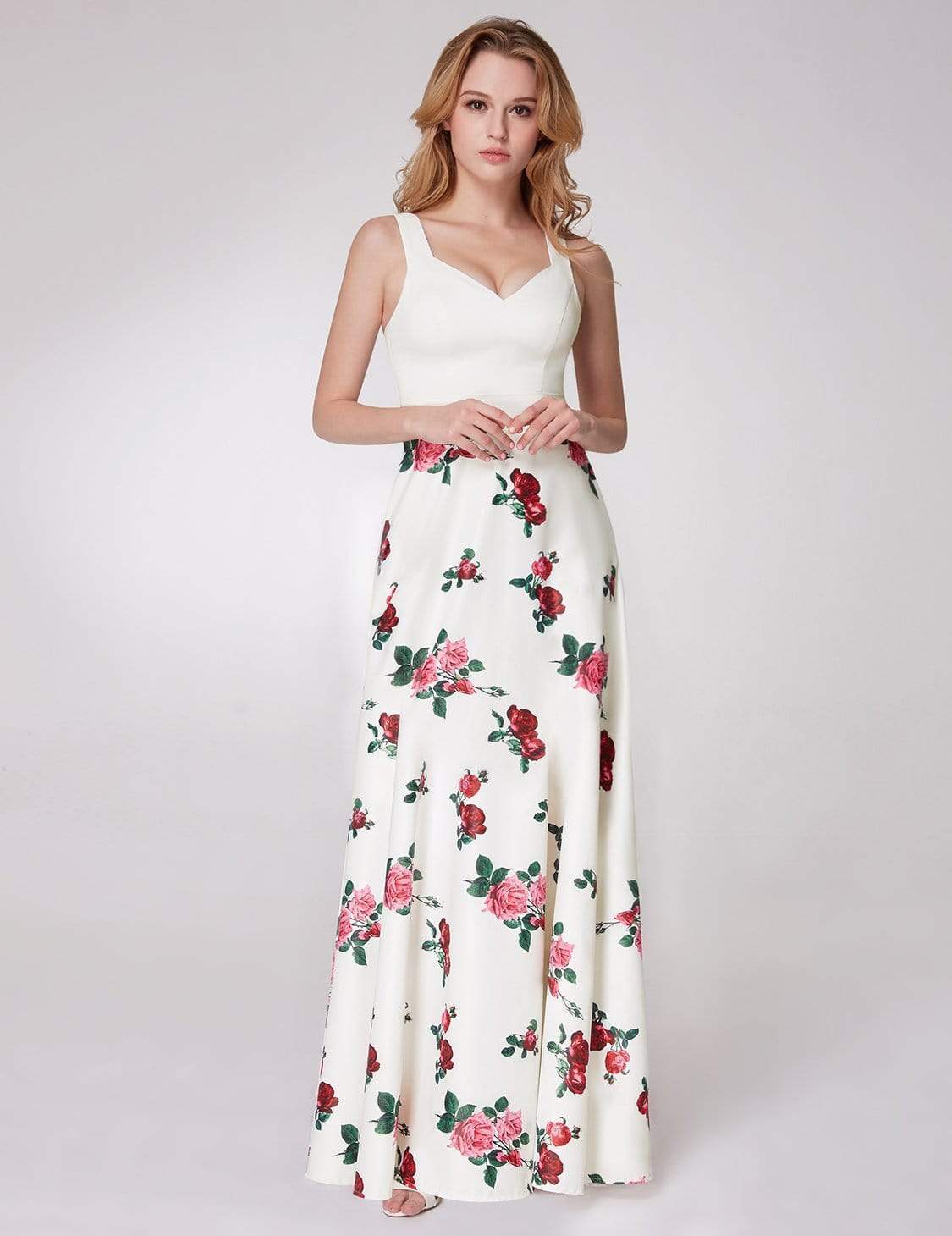 Color=White | Long Rose Print Prom Dress-White 5 Color=White | Long Rose Print Prom Dress-White 5