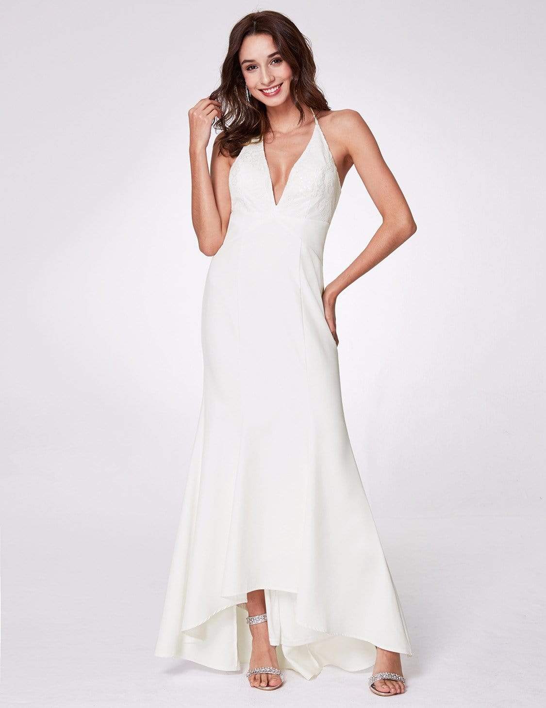 Color=White | Sexy Halter V Neck Long Evening Gown-White 4 Color=White | Sexy Halter V Neck Long Evening Gown-White 4