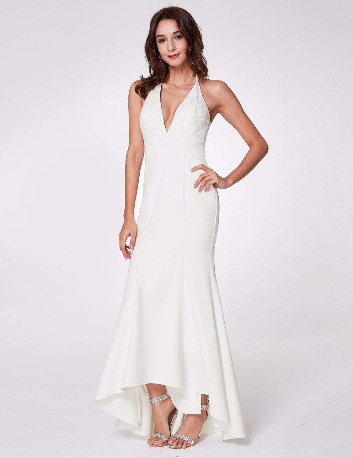 Color=White | Sexy Halter V Neck Long Evening Gown-White 5 Color=White | Sexy Halter V Neck Long Evening Gown-White 5