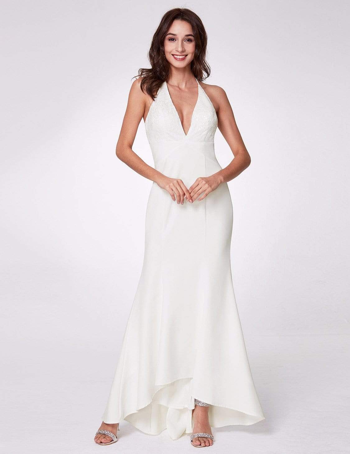 Color=White | Sexy Halter V Neck Long Evening Gown-White 1 Color=White | Sexy Halter V Neck Long Evening Gown-White 1