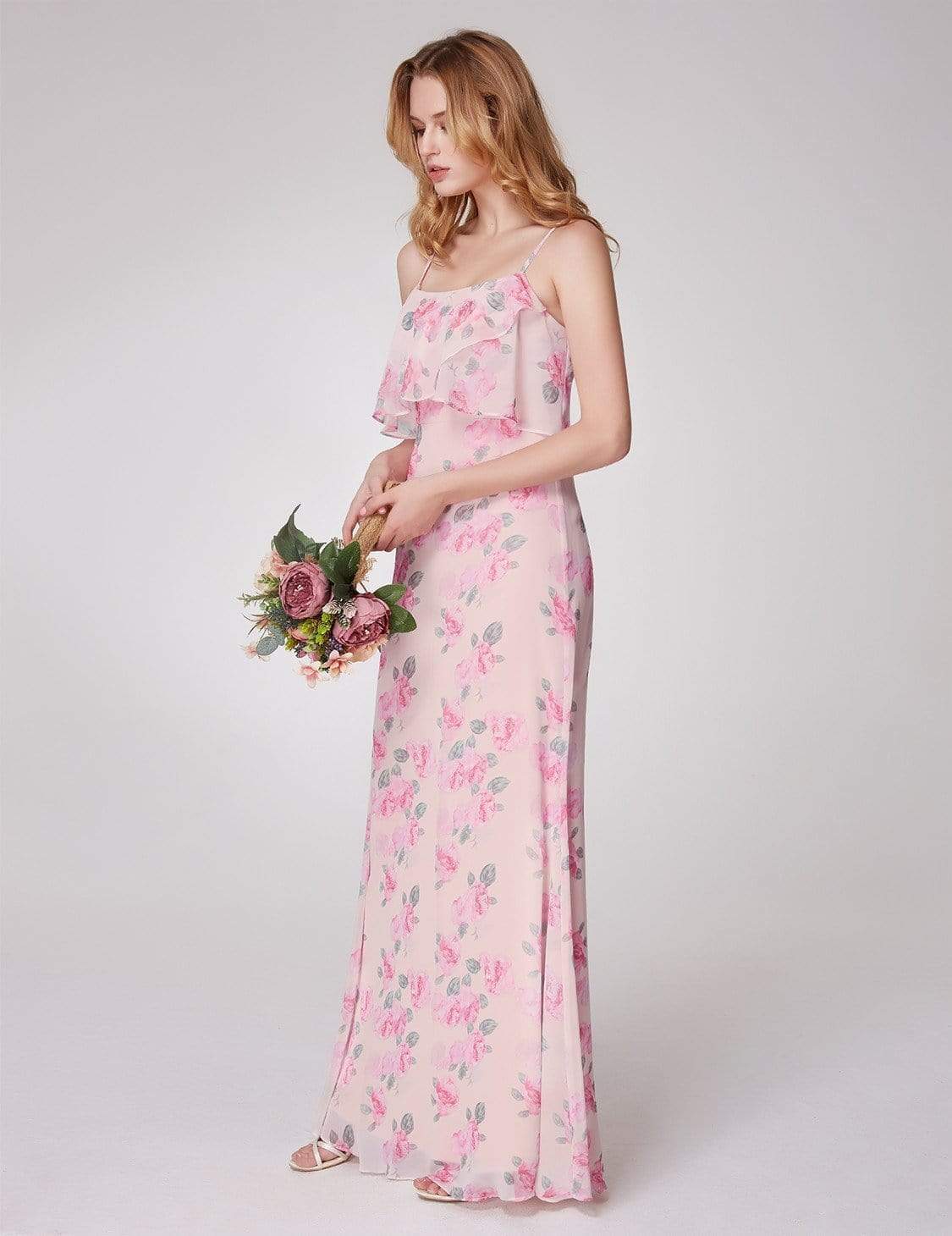 Color=Pink | Spaghetti Straps Long Floral Print Maxi Dress-Pink 8 Color=Pink | Spaghetti Straps Long Floral Print Maxi Dress-Pink 8
